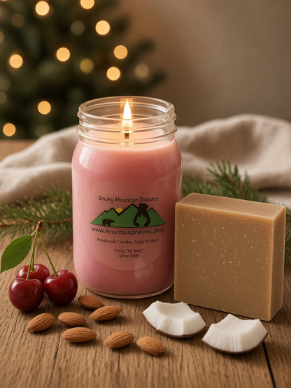 Smoky Mountain Dreams Almond Coconut and Cherry Almond soap and candle Christmas set