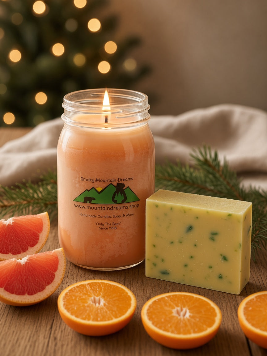 Smoky Mountain Dreams Grapefruit Tangerine soap and candle Christmas set