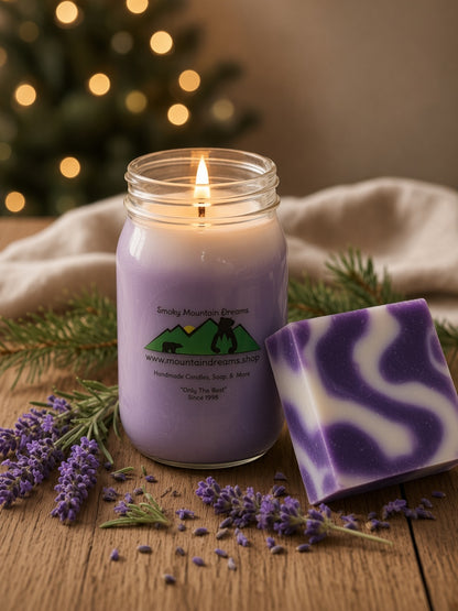 Smoky Mountain Dreams Lavender soap and candle Christmas set