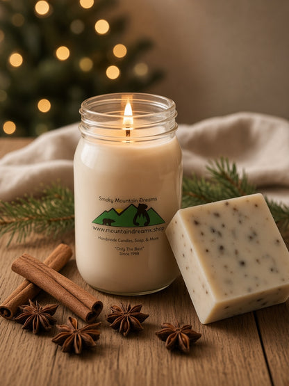 Smoky Mountain Dreams Patchouli soap and candle Christmas set